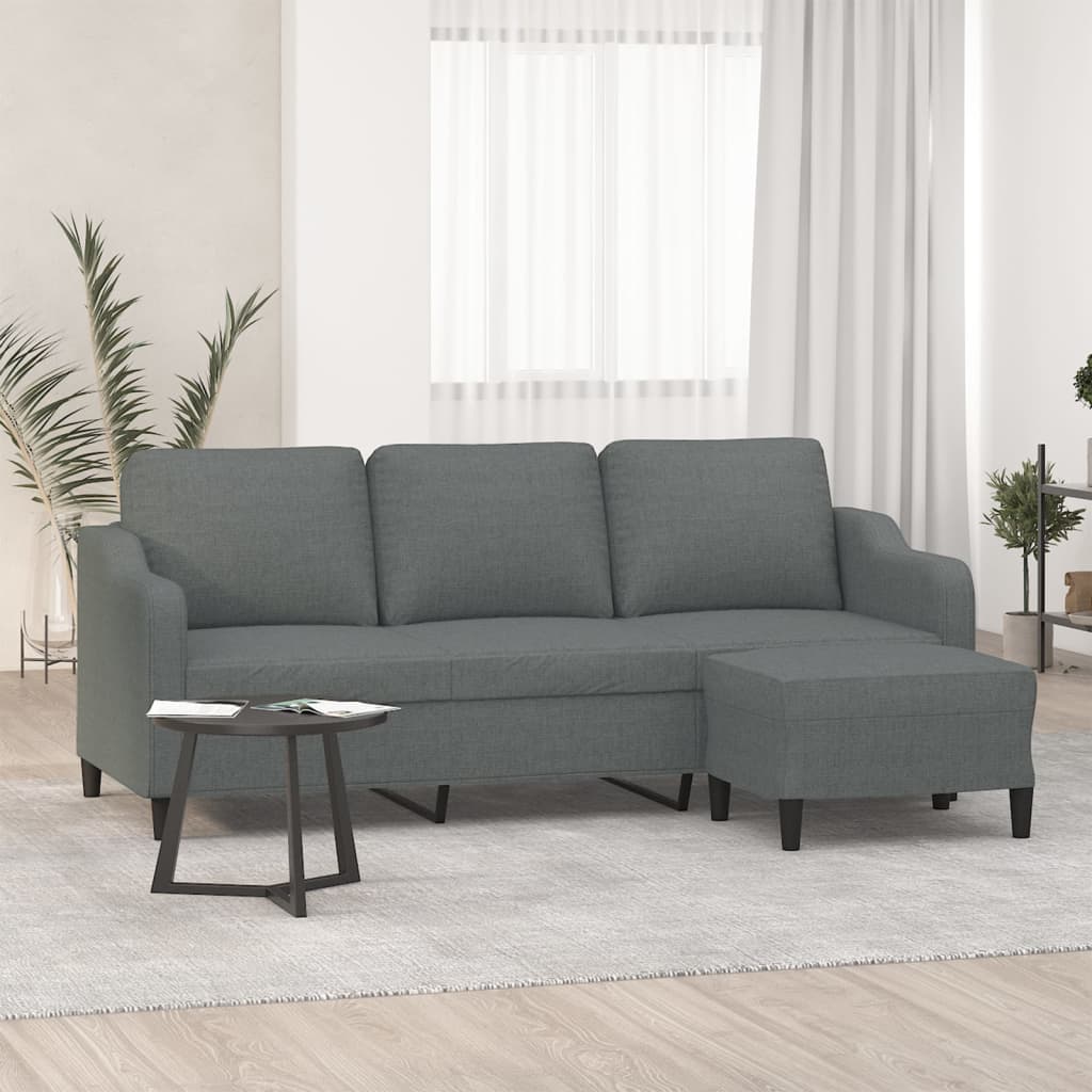 vidaXL Sofá de 3 plazas con taburete de tela gris oscuro 180 cm