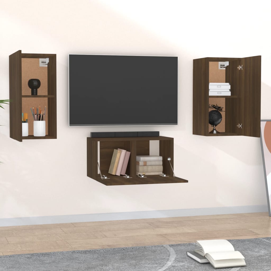 vidaXL Set de muebles para TV 3 pzas madera contrachapada roble marrón