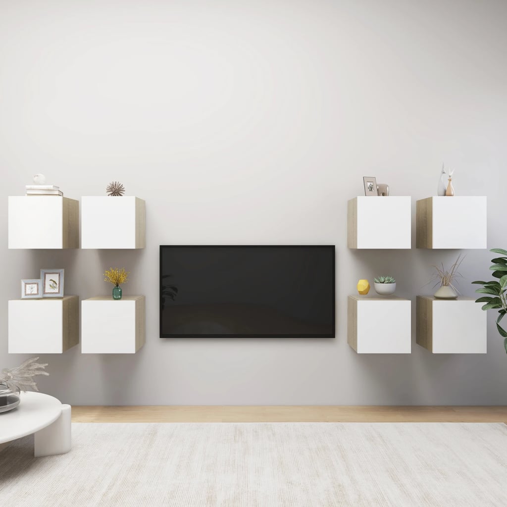 vidaXL Muebles de pared para TV 8 uds blanco roble Sonoma 30,5x30x30cm