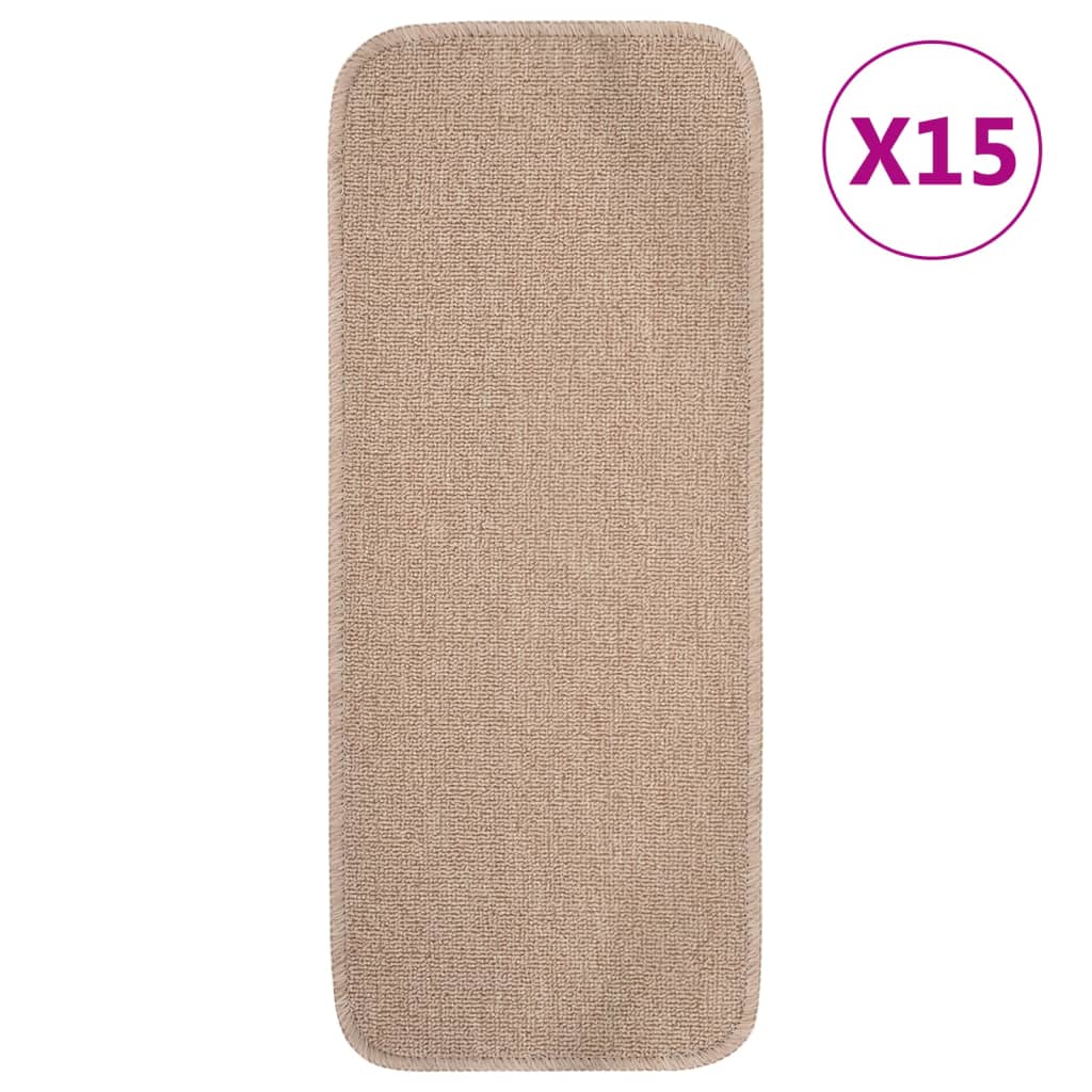 vidaXL Alfombrillas de escalera 15 uds beige rectangular 60x25 cm