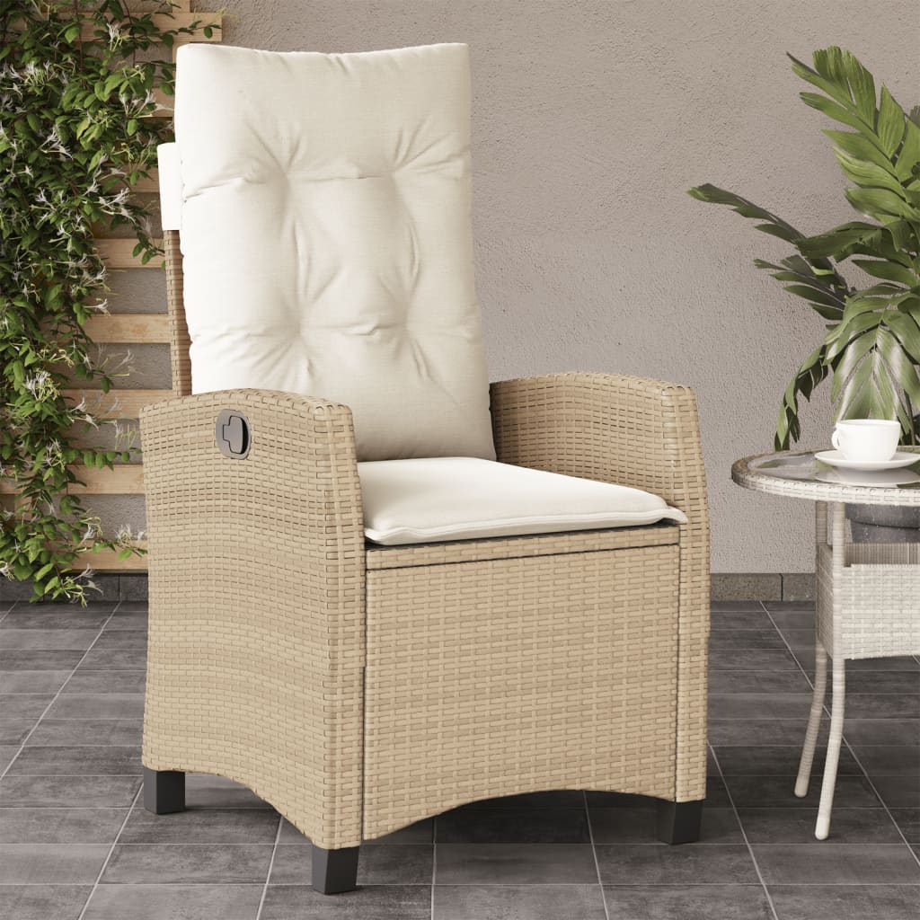 vidaXL Silla de jardín reclinable con cojines ratán sintético beige