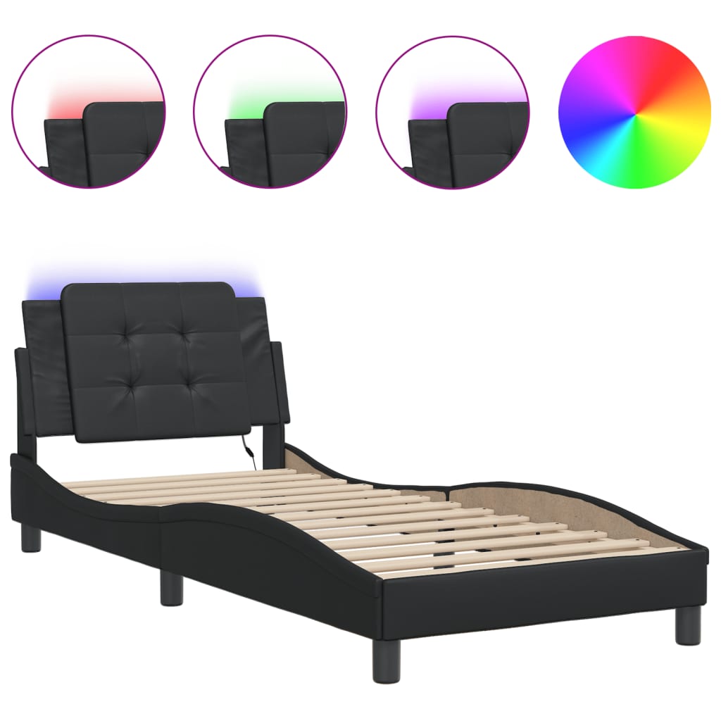 vidaXL Estructura cama con luces LED cuero sintético negro 80x200 cm