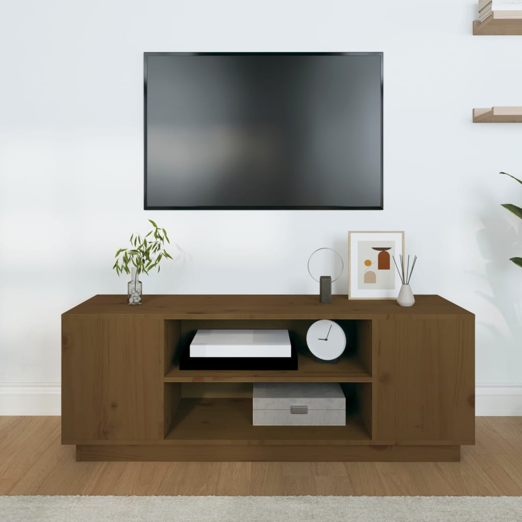 vidaXL Mueble de TV madera maciza de pino marrón miel 110x35x40,5 cm