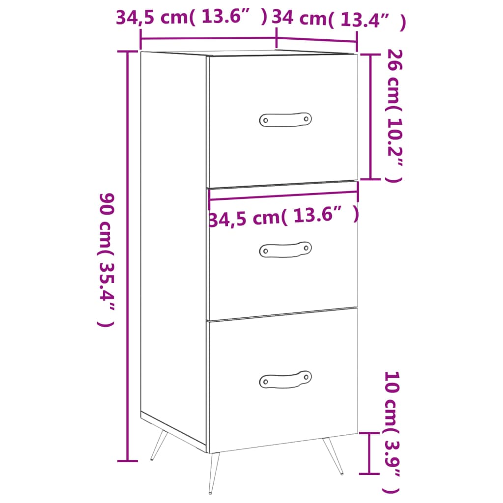 vidaXL Aparador de madera contrachapada gris hormigón 34,5x34x90 cm