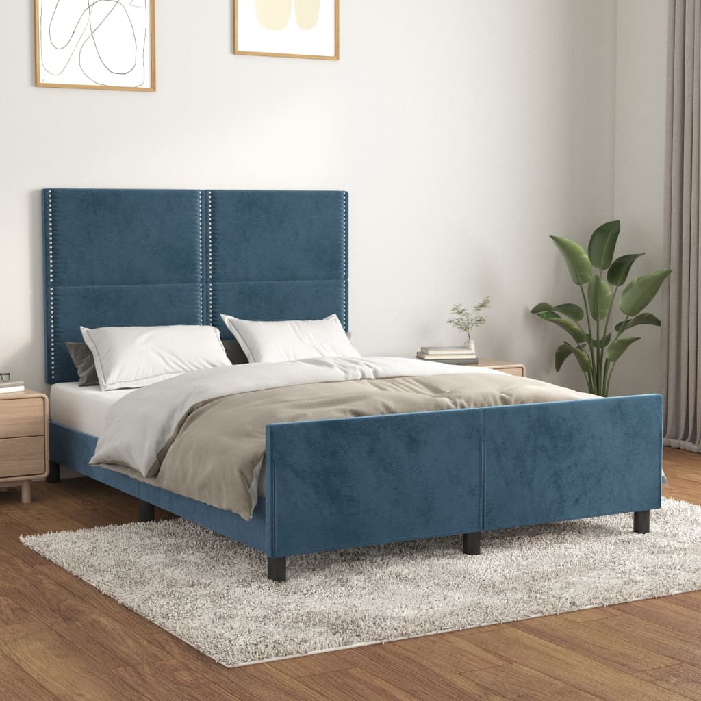 vidaXL Estructura cama con cabecero terciopelo azul oscuro 140x200 cm