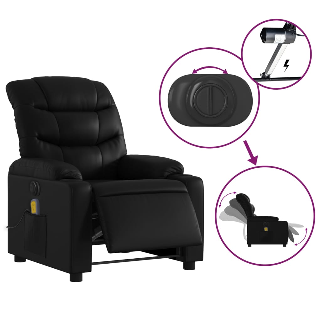 vidaXL Sillón de masaje reclinable eléctrico cuero sintético negro