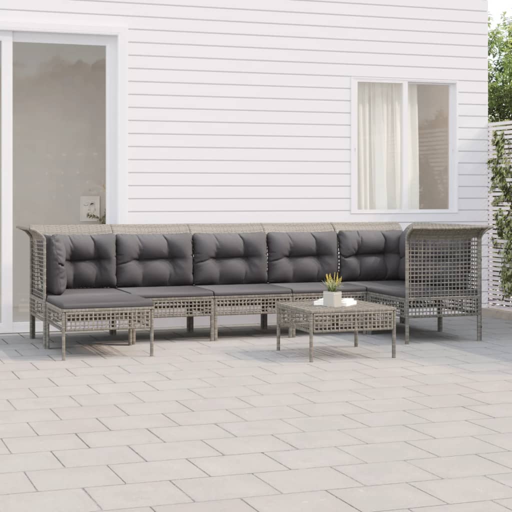 vidaXL Set de muebles de jardín 8 pzas y cojines ratán sintético gris