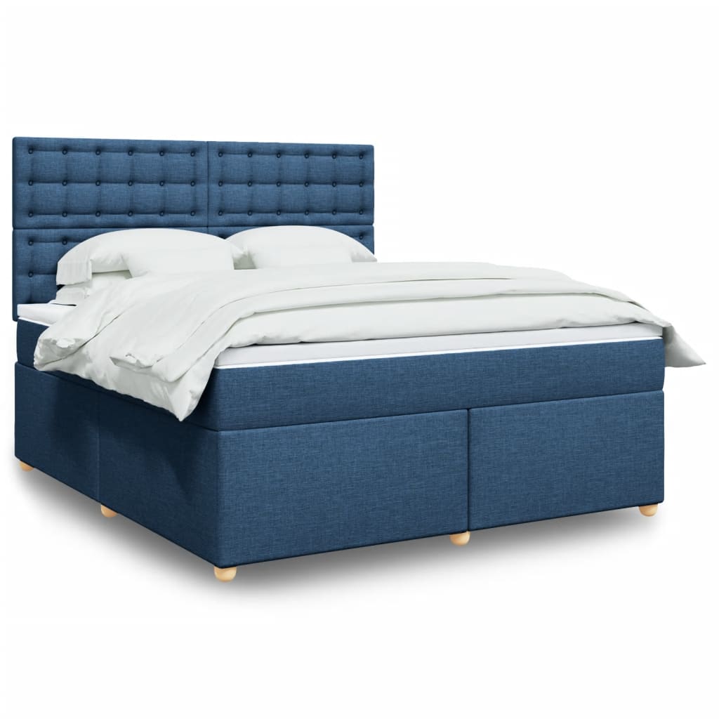 vidaXL Cama box spring con colchón tela azul 180x200 cm