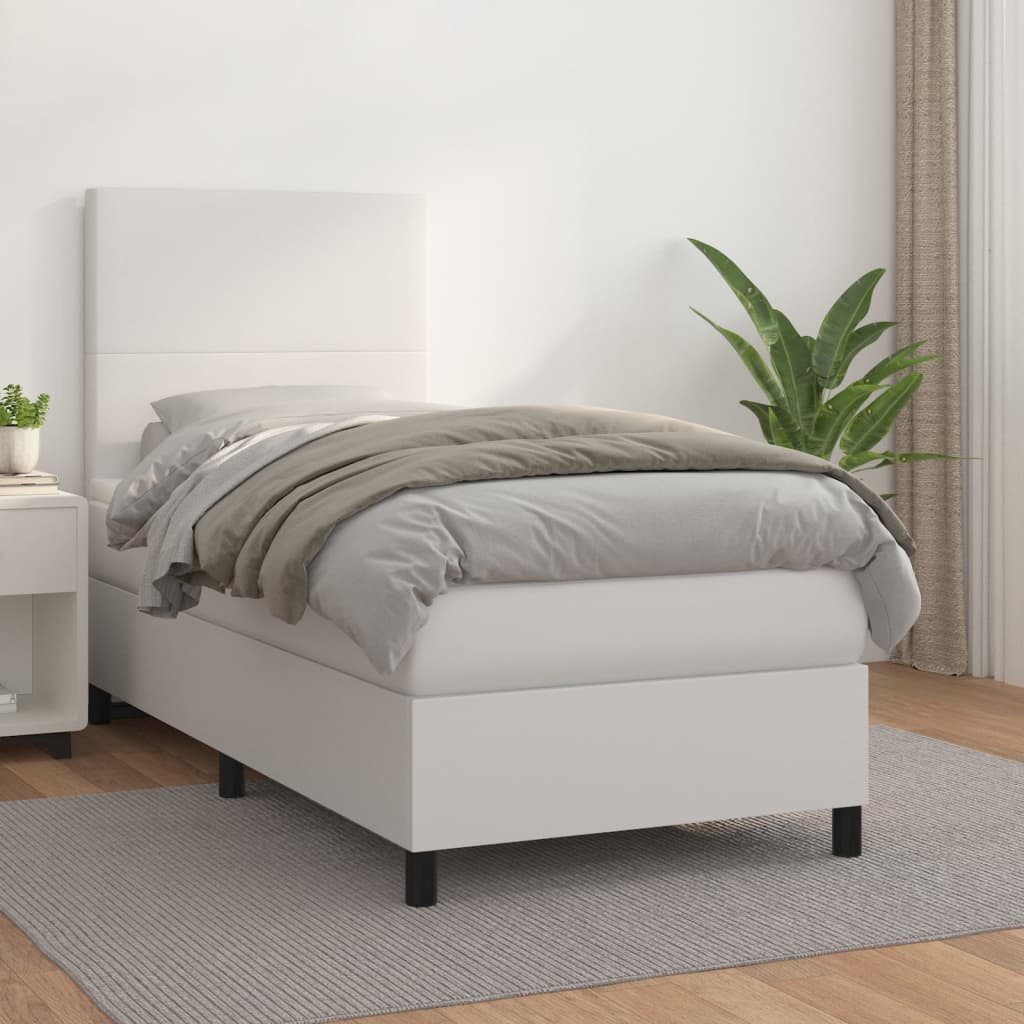 vidaXL Cama box spring con colchón cuero sintético blanco 90x190 cm