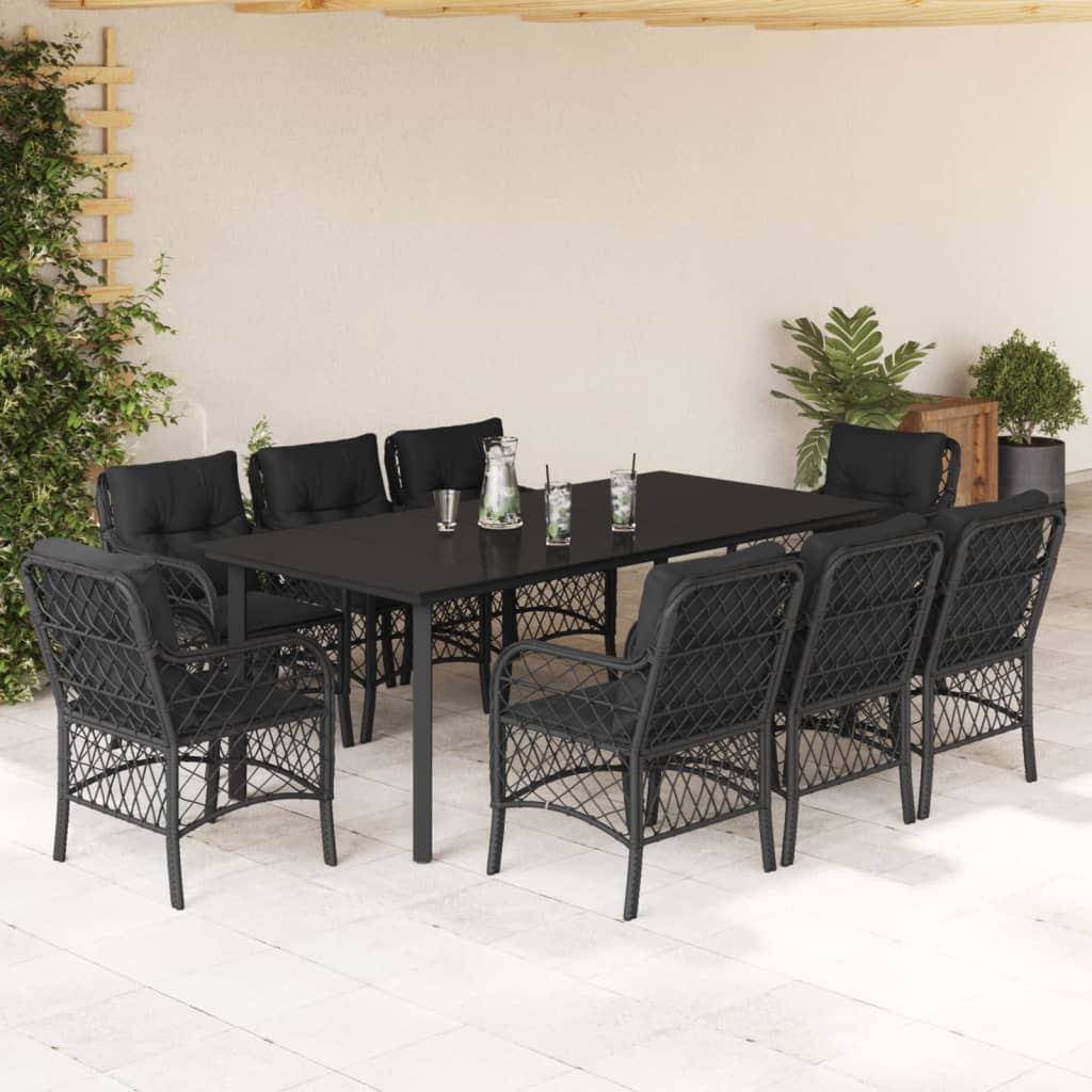 vidaXL Set de comedor de jardín 9 pzas y cojines ratán sintético negro