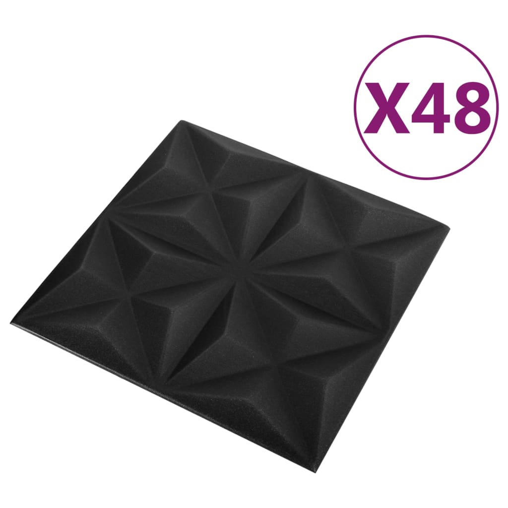 vidaXL Paneles de pared 3D 48 unidades negro origami 12 m² 50x50 cm