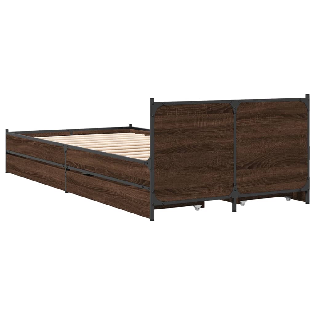 vidaXL Cama con cajones madera de ingeniería marrón roble 75x190 cm