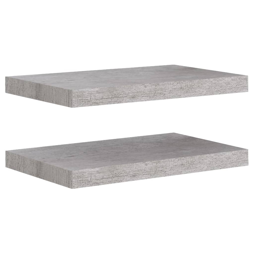 vidaXL Estantes flotantes pared 2 uds MDF gris hormigón 50x23x3,8 cm