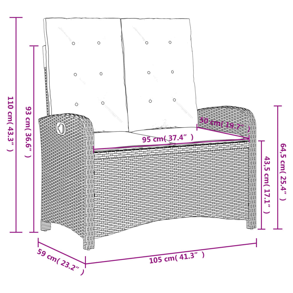 vidaXL Sillón reclinable de jardín con cojines ratán sintético gris