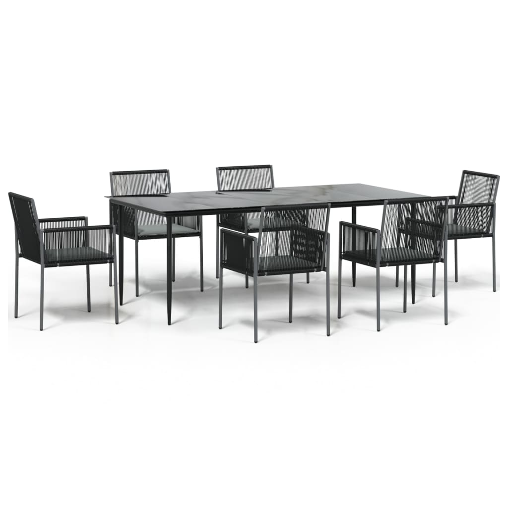 vidaXL Set comedor jardín 7 pzas y cojines acero ratán sintético negro