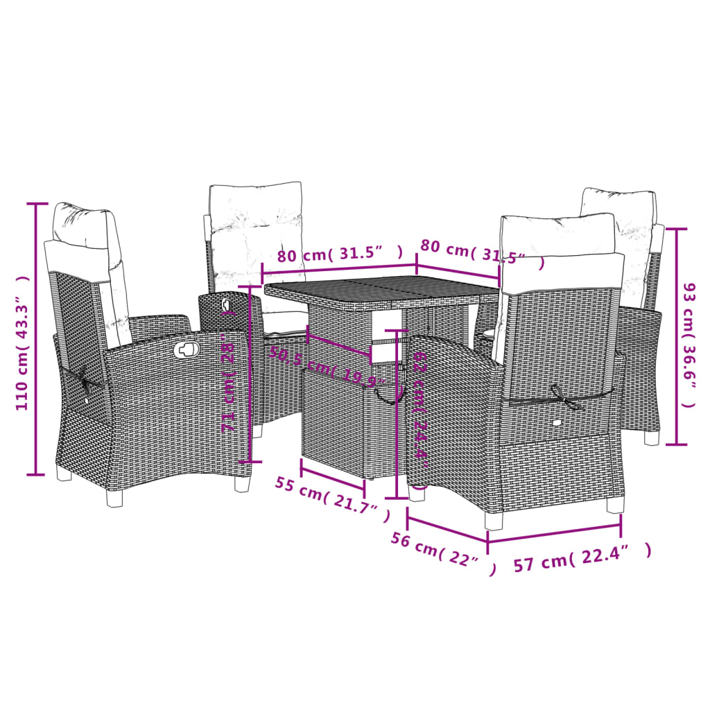 vidaXL Set de muebles jardín 5 pzas con cojines ratán sintético negro