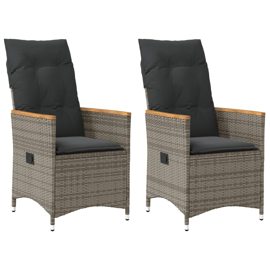 vidaXL Sillones reclinable jardín y cojines 2 uds ratán sintético gris