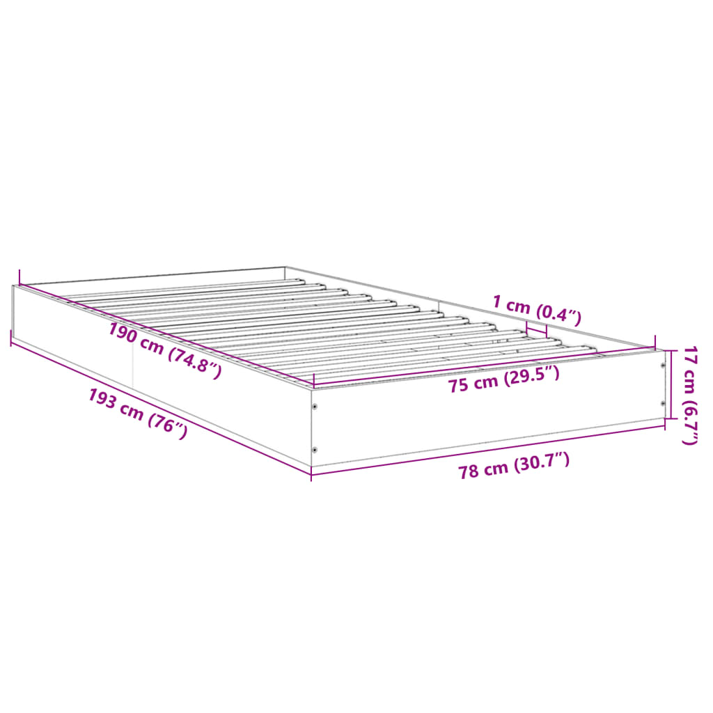 vidaXL Estructura de cama madera de ingeniería gris Sonoma 75x190 cm