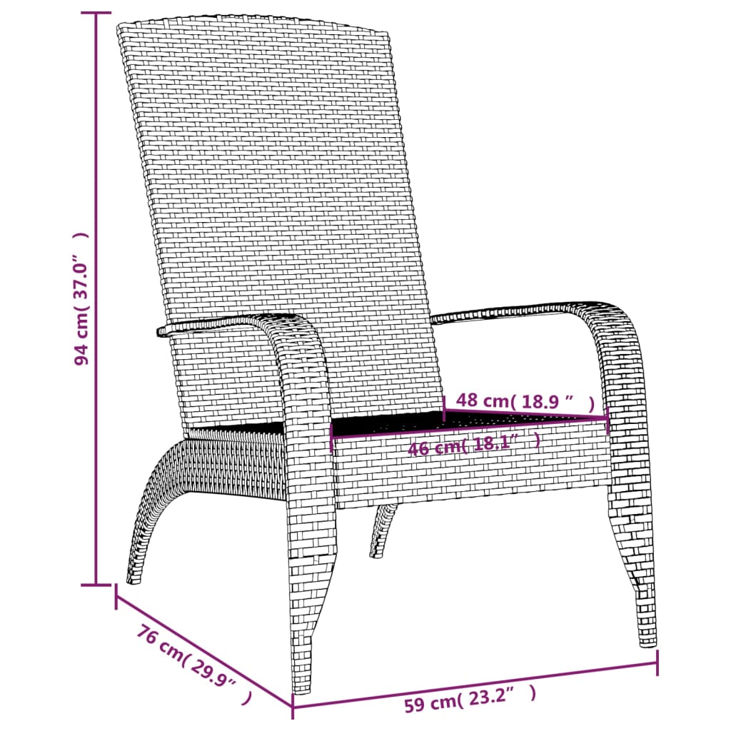 vidaXL Silla de jardín Adirondack ratán sintético negro