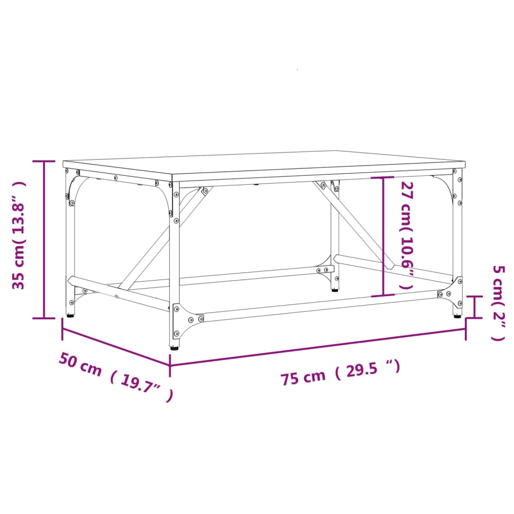 vidaXL Mesa de centro madera contrachapada roble ahumado 75x50x35 cm