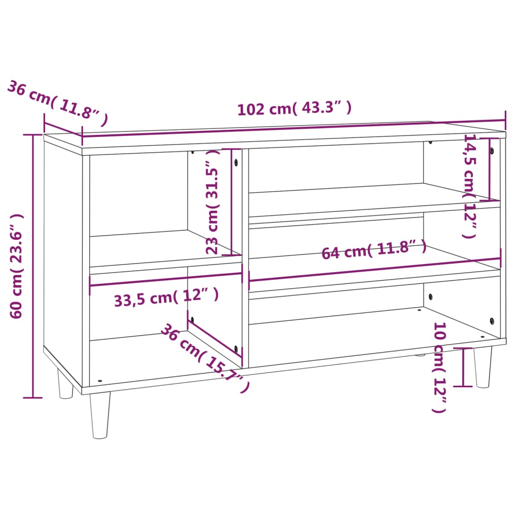 vidaXL Mueble zapatero madera contrachapada roble Sonoma 102x36x60 cm