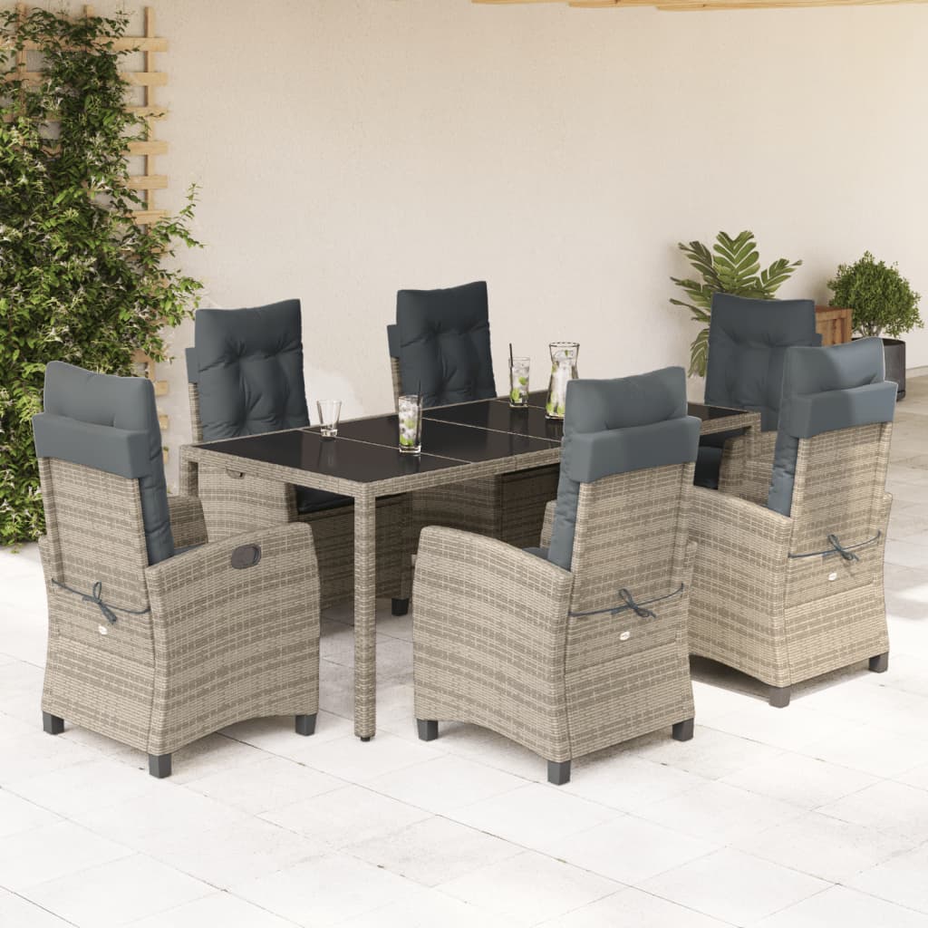 vidaXL Set comedor jardín 7 pzas y cojines ratán sintético gris