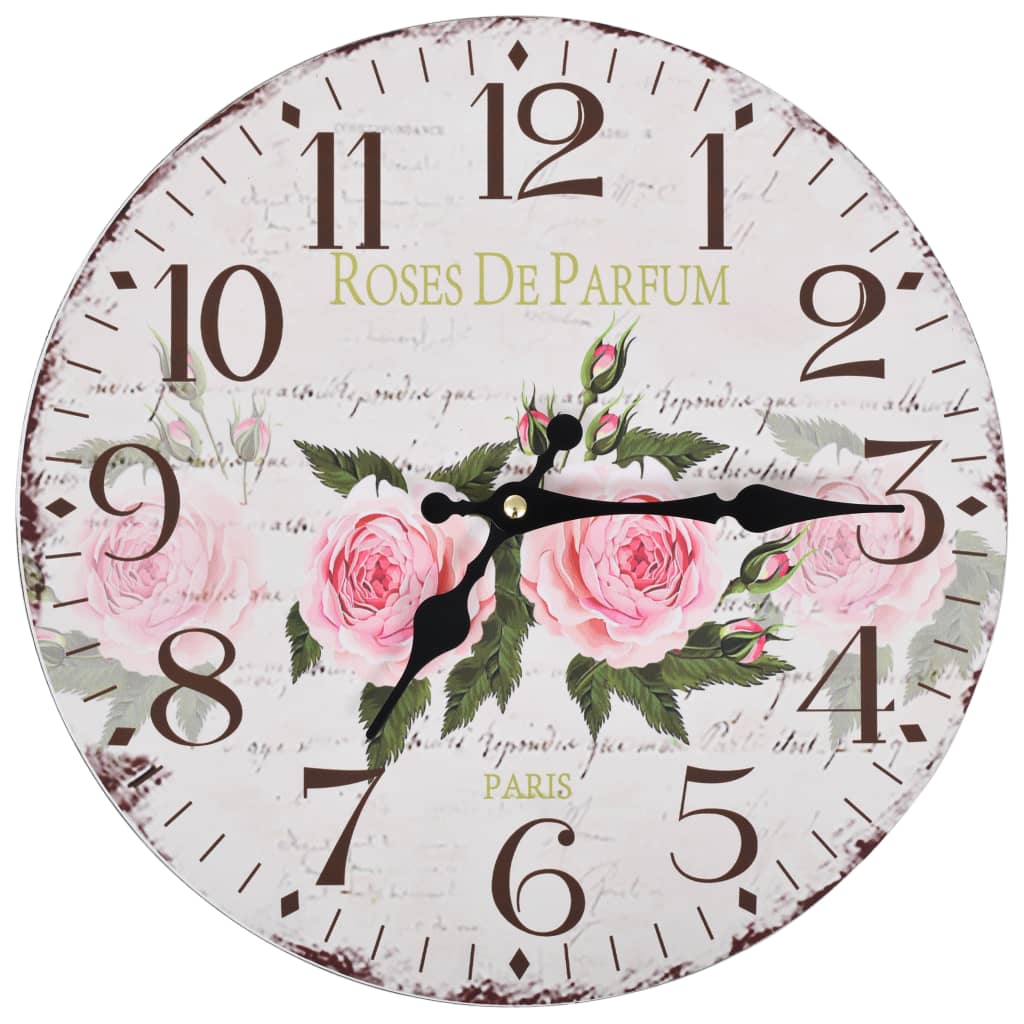 vidaXL Reloj de pared vintage con flores 30 cm