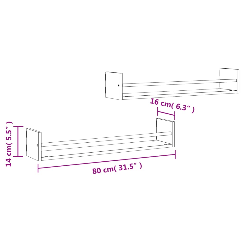 vidaXL Estantes de pared con barras 2 uds roble Sonoma 80x16x14 cm