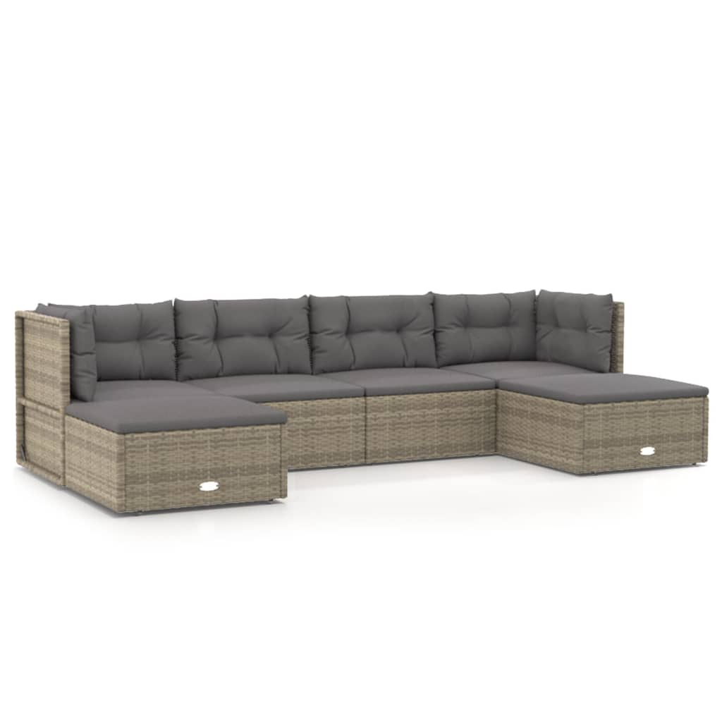 vidaXL Set de muebles de jardín 6 pzas y cojines ratán sintético gris