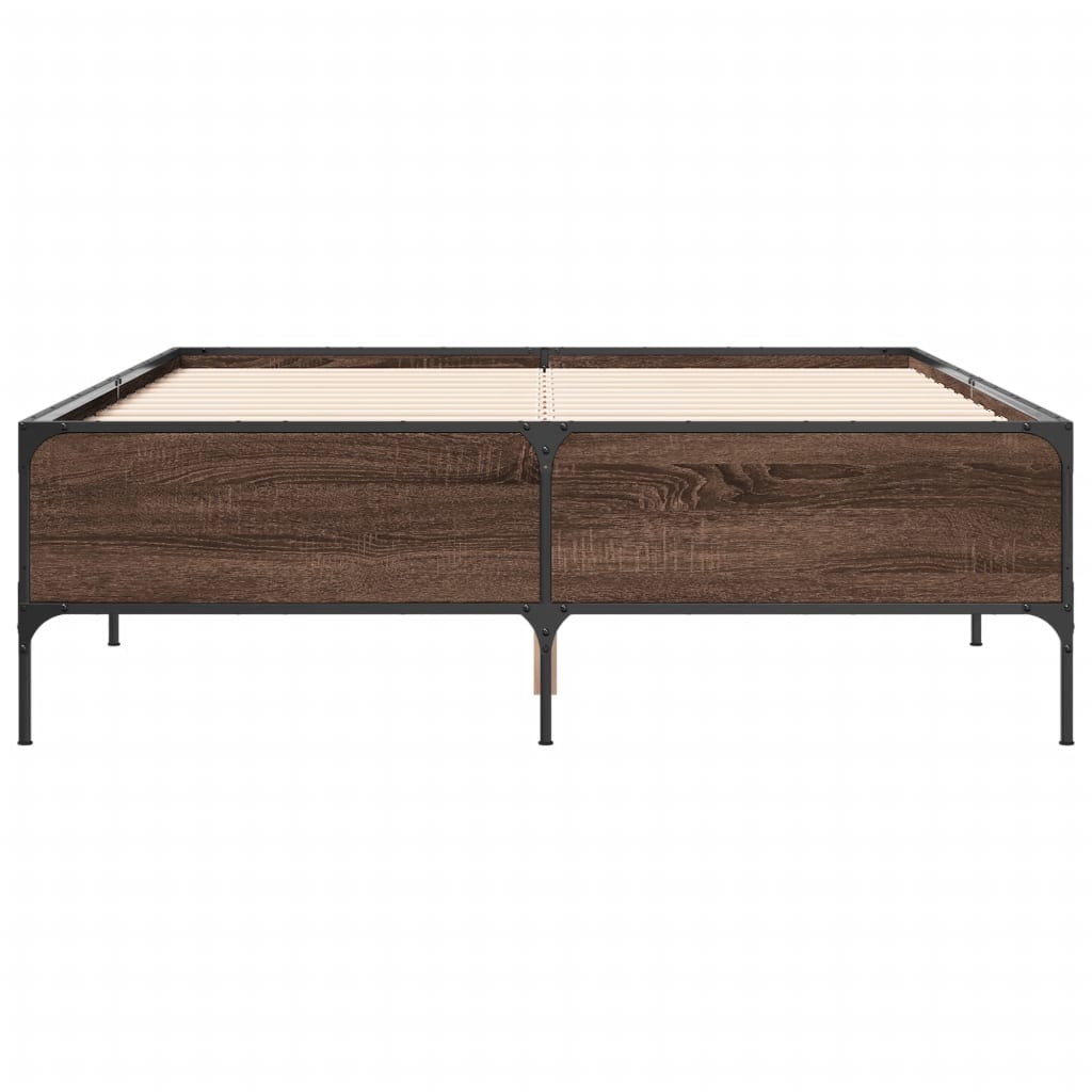 vidaXL Estructura cama madera ingeniería metal marrón roble 150x200 cm