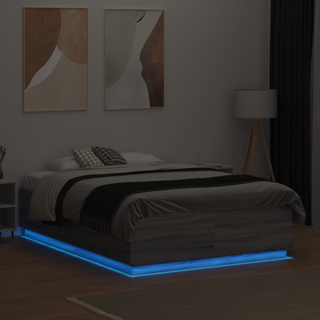 vidaXL Estructura cama con luces LED madera gris Sonoma 140x190 cm