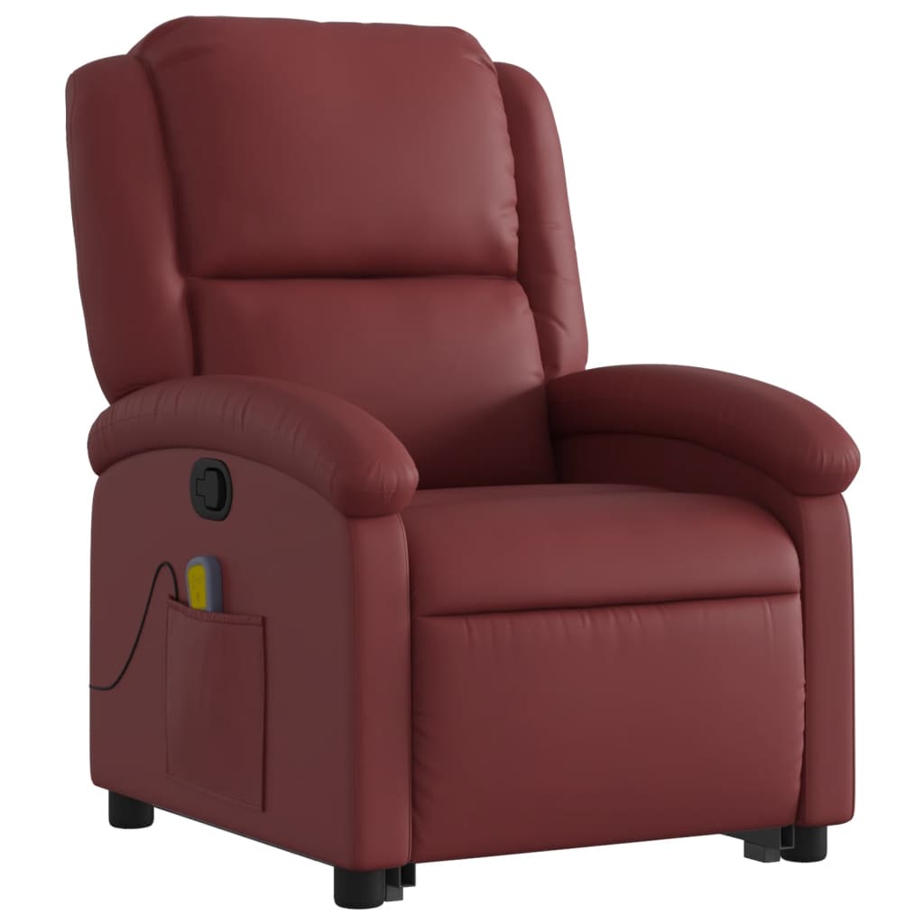 vidaXL Sillón reclinable de masaje de pie cuero artificial rojo tinto