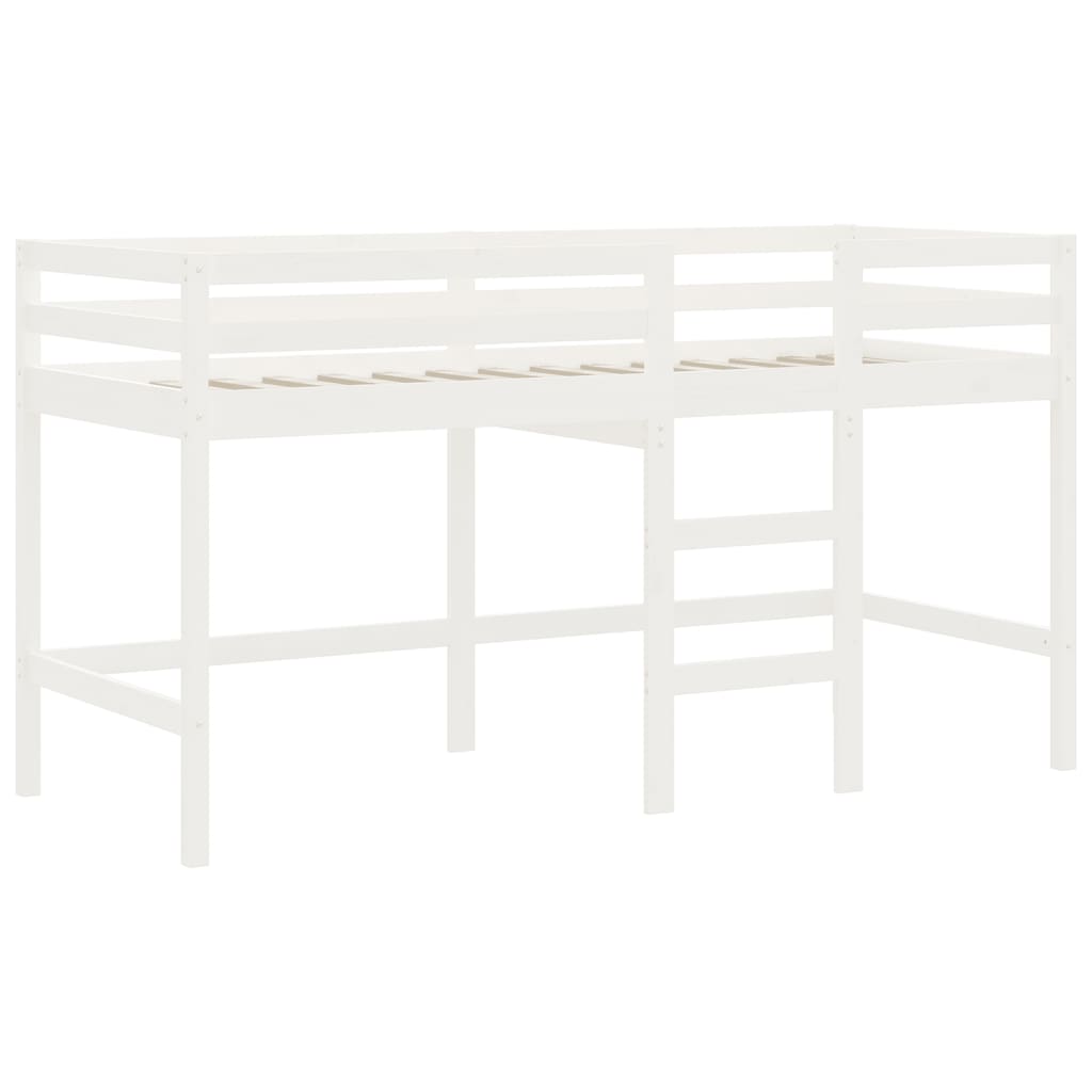 vidaXL Cama alta de niños escalera madera maciza pino blanco 90x200 cm