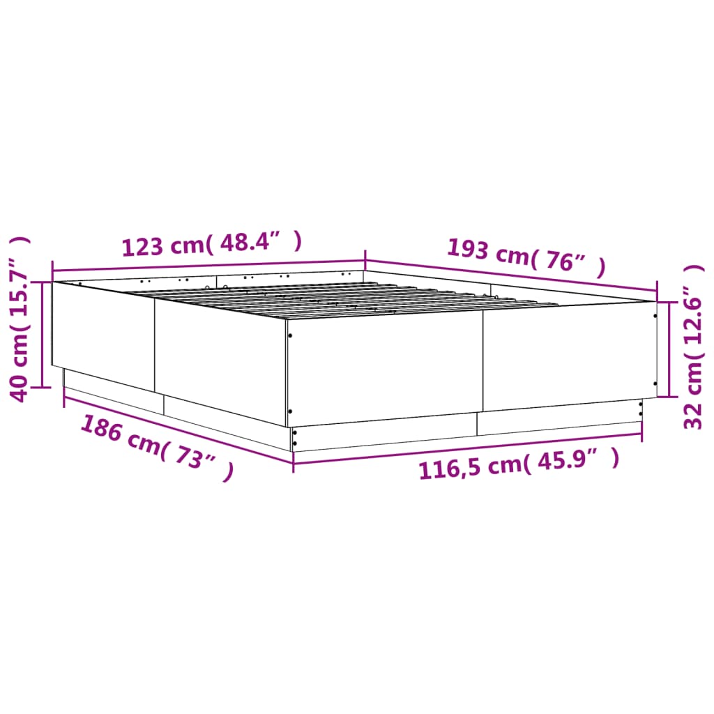 vidaXL Estructura cama con luces LED madera gris Sonoma 120x190 cm