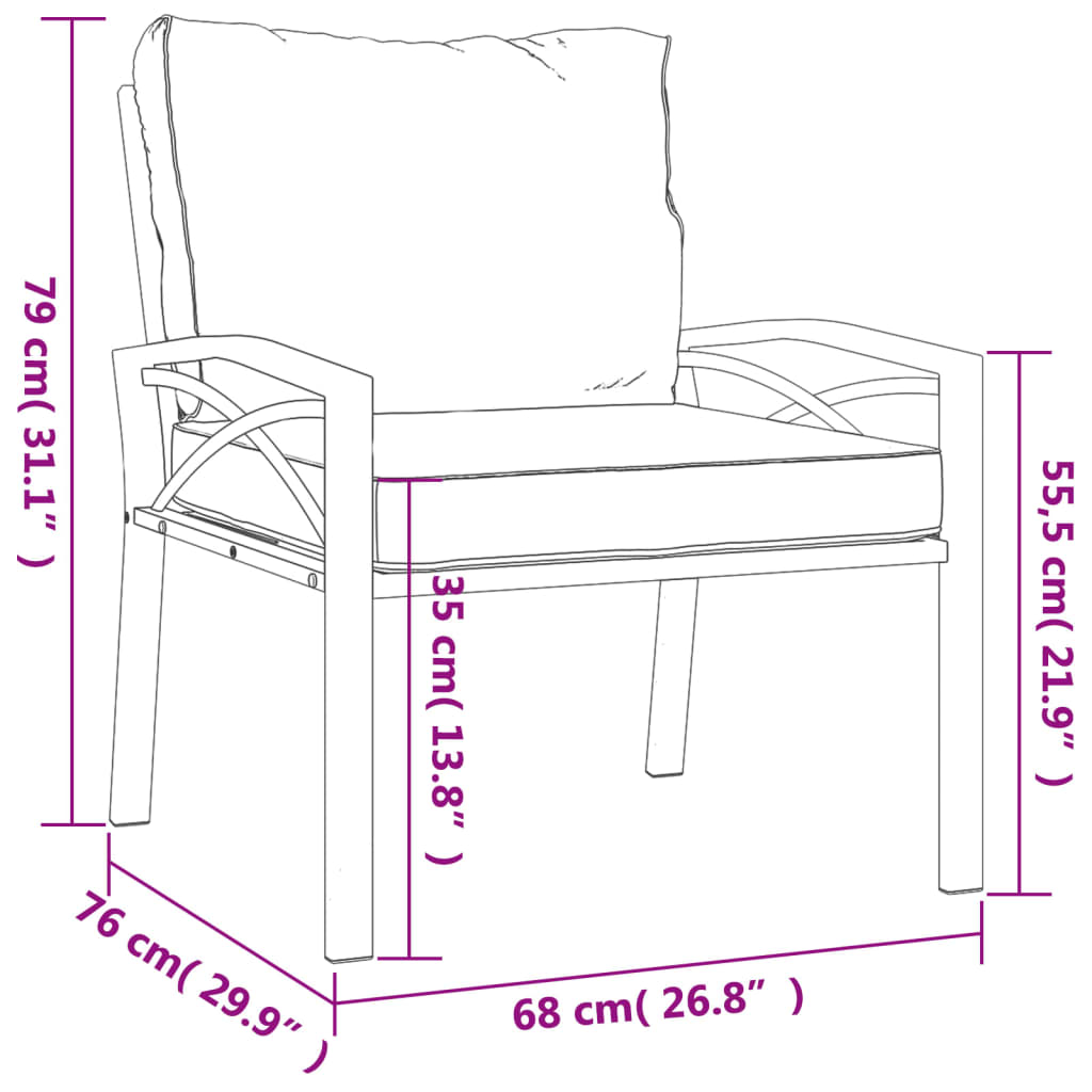 vidaXL Silla de jardín acero con cojines color arena 68x76x79 cm