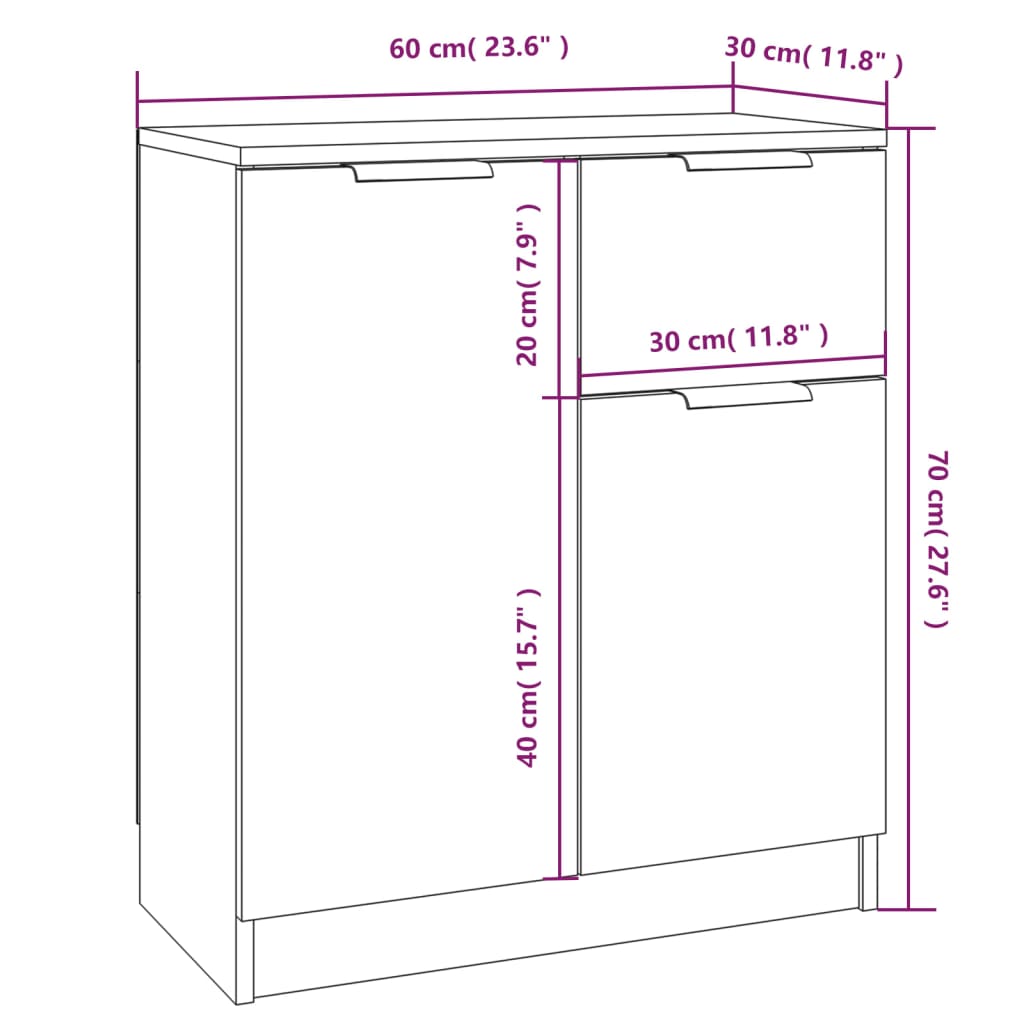 vidaXL Aparadores 2 uds madera contrachapada blanco 60x30x70 cm