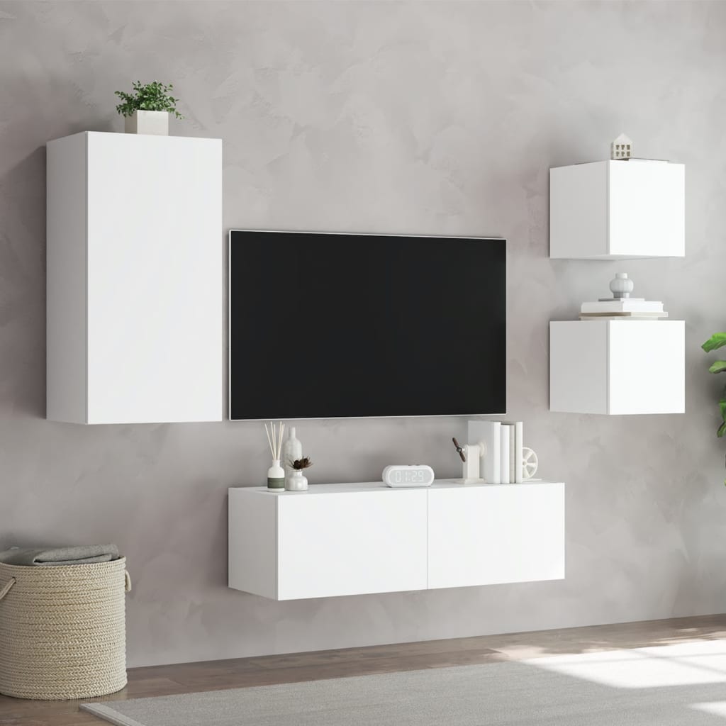 vidaXL Muebles de TV de pared con luces LED 4 piezas blanco