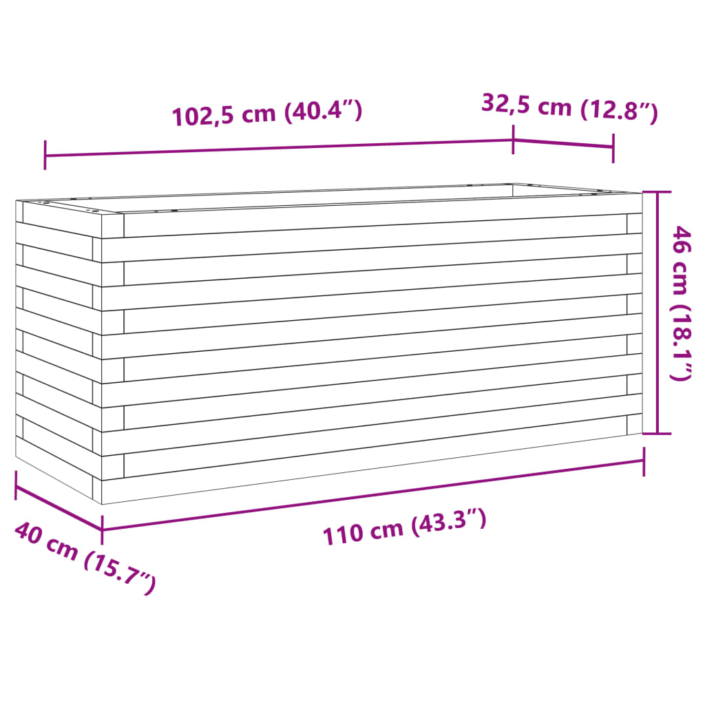 vidaXL Jardinera de madera maciza de pino blanca 110x40x46 cm