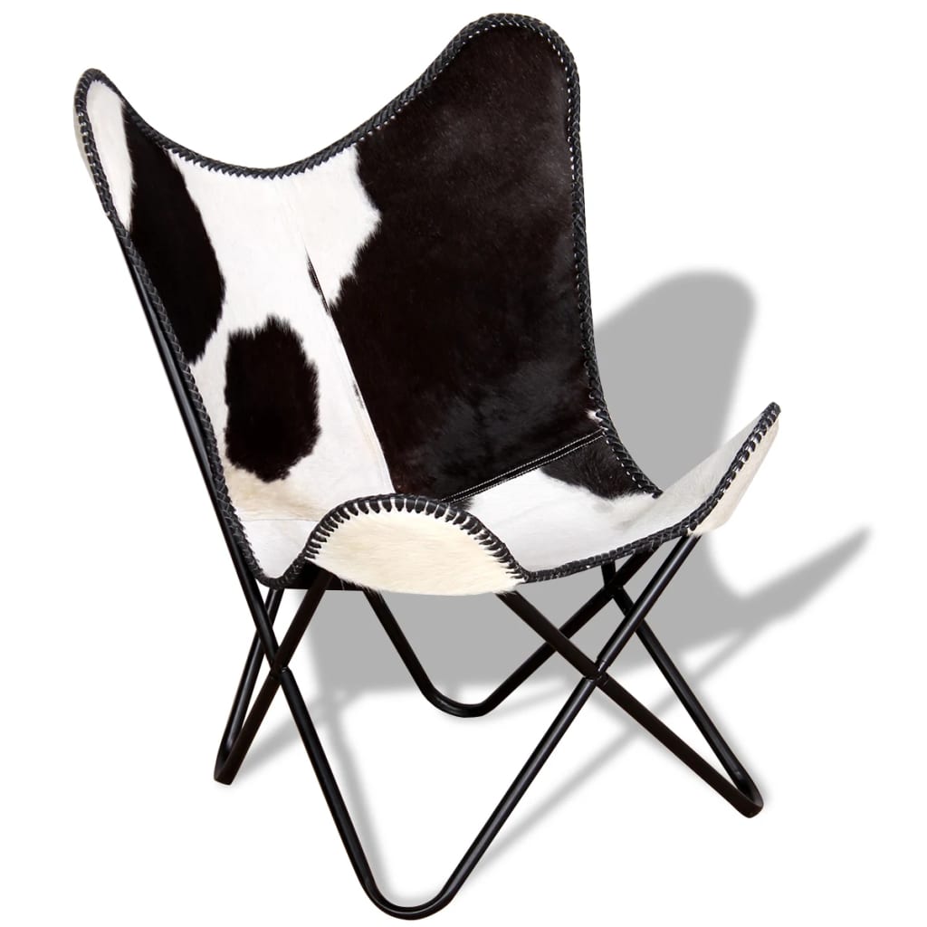 vidaXL Silla mariposa de cuero auténtico negro y blanco