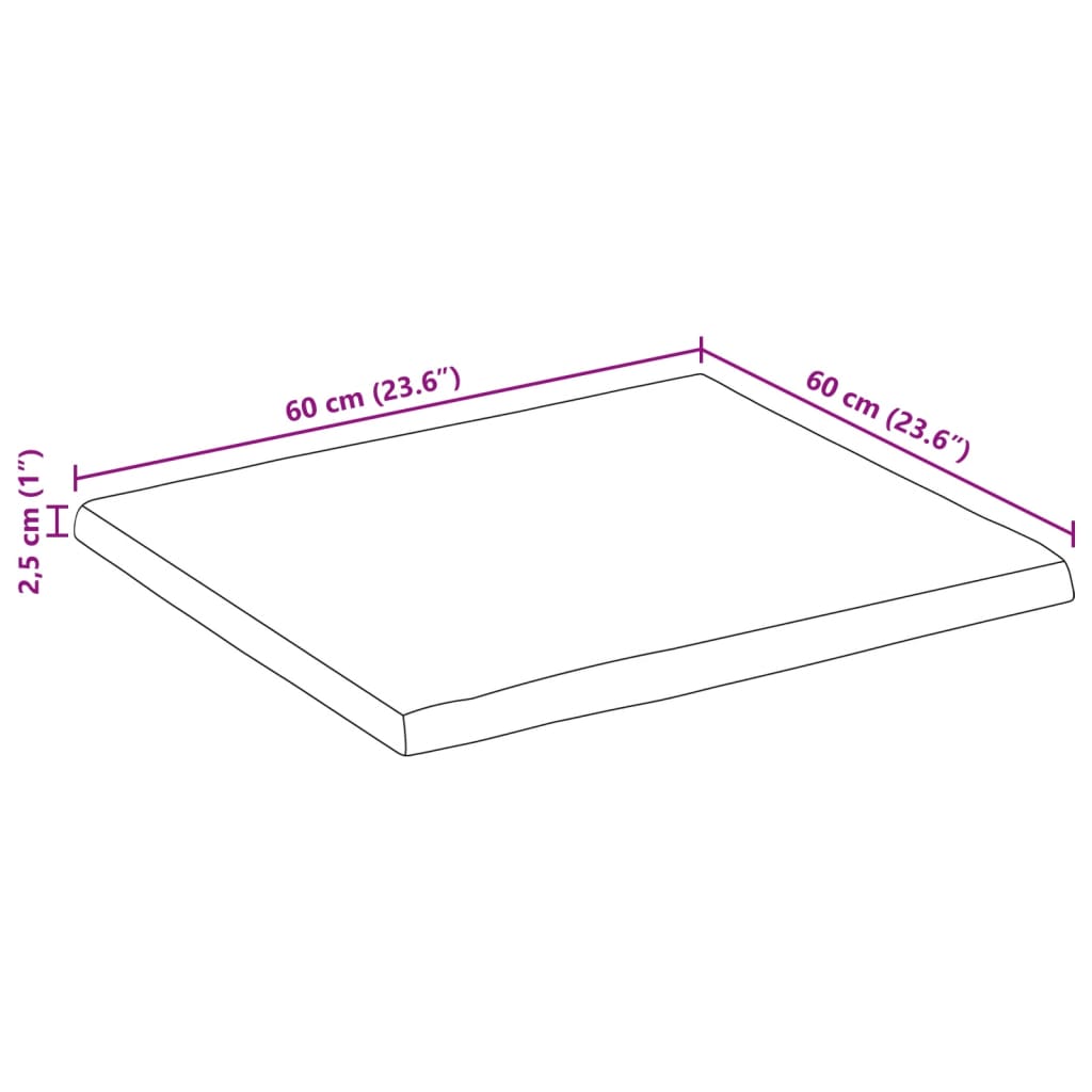 vidaXL Tablero de mesa borde natural madera maciza mango 60x60x2,5 cm