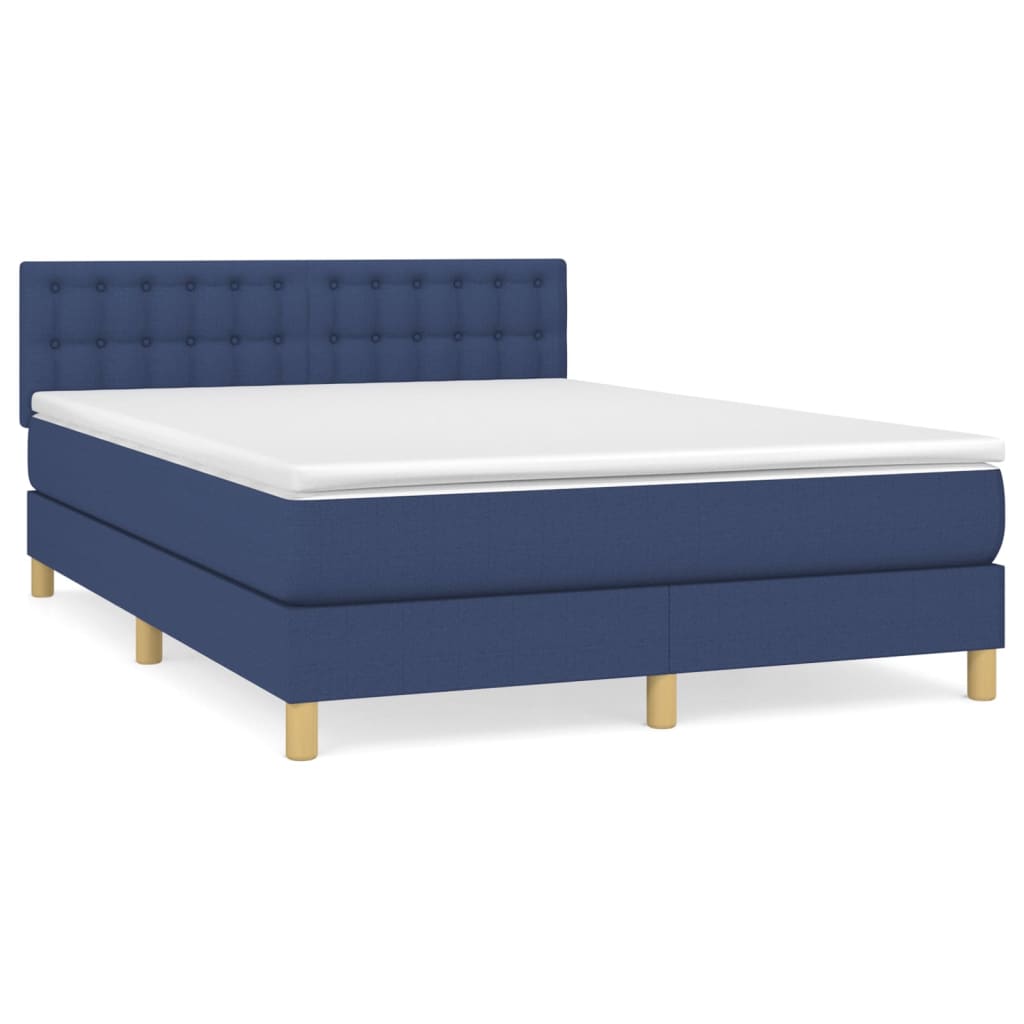 vidaXL Cama box spring con colchón tela azul 140x200 cm