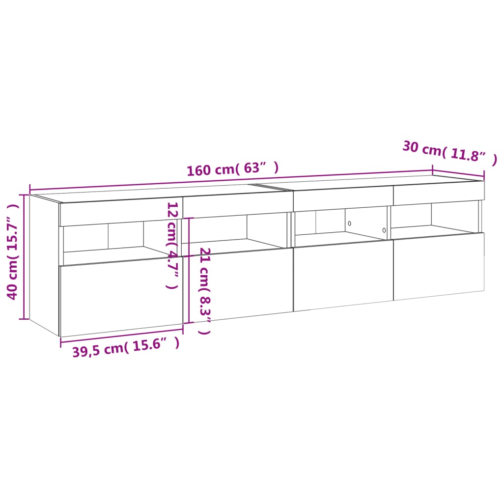 vidaXL Muebles de TV de pared con luces LED 2 uds blanco 80x30x40 cm