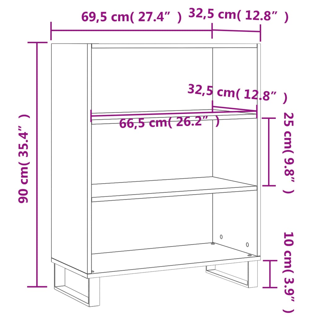 vidaXL Estantería madera de ingeniería roble ahumado 69,5x32,5x90 cm