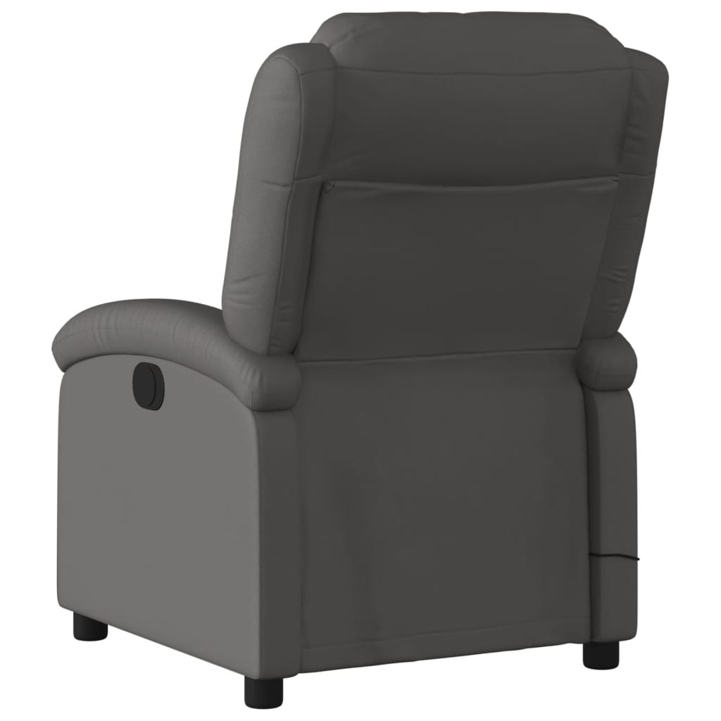 vidaXL Sillón reclinable de masaje cuero auténtico gris