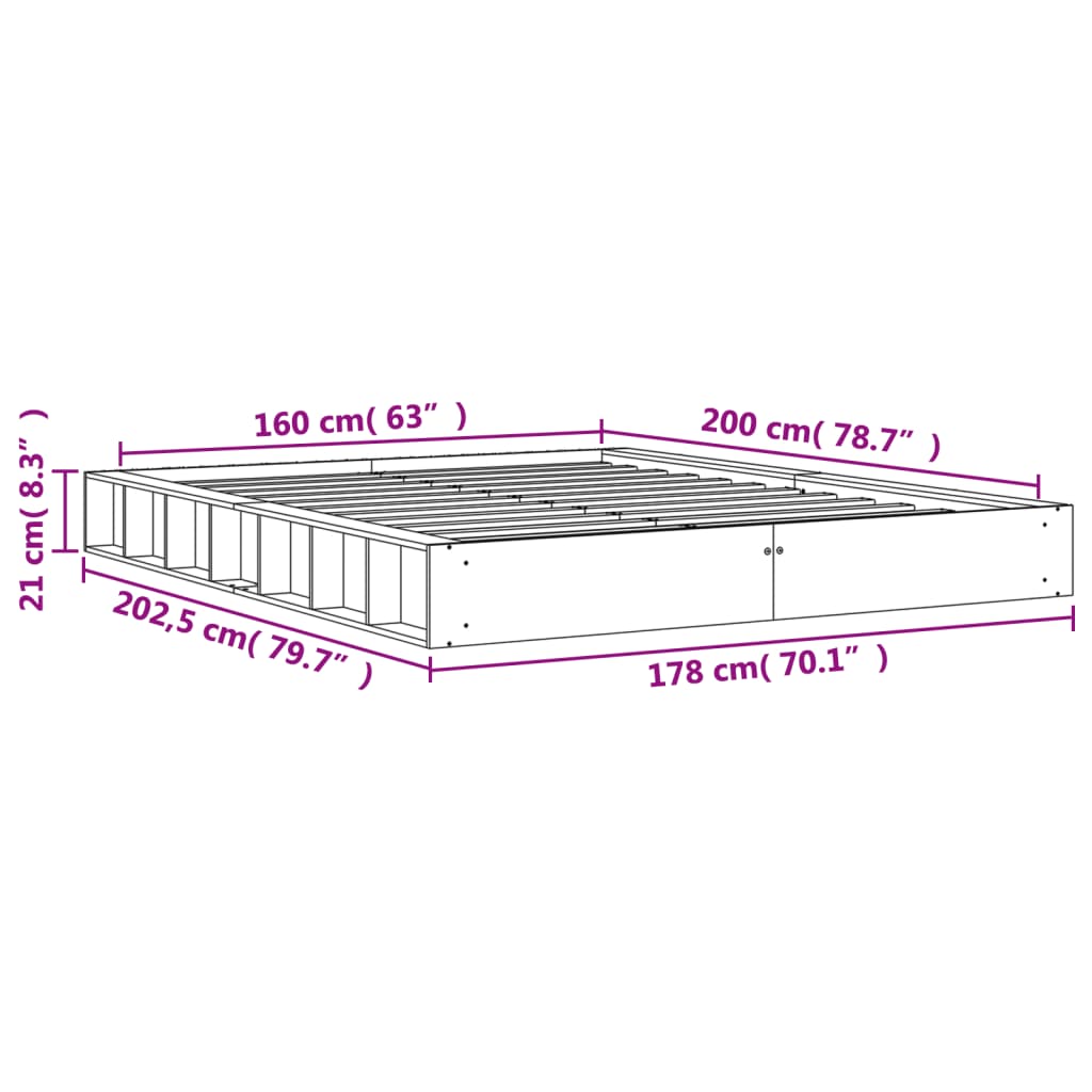 vidaXL Cama sin colchón madera maciza de pino marrón cera 160x200 cm