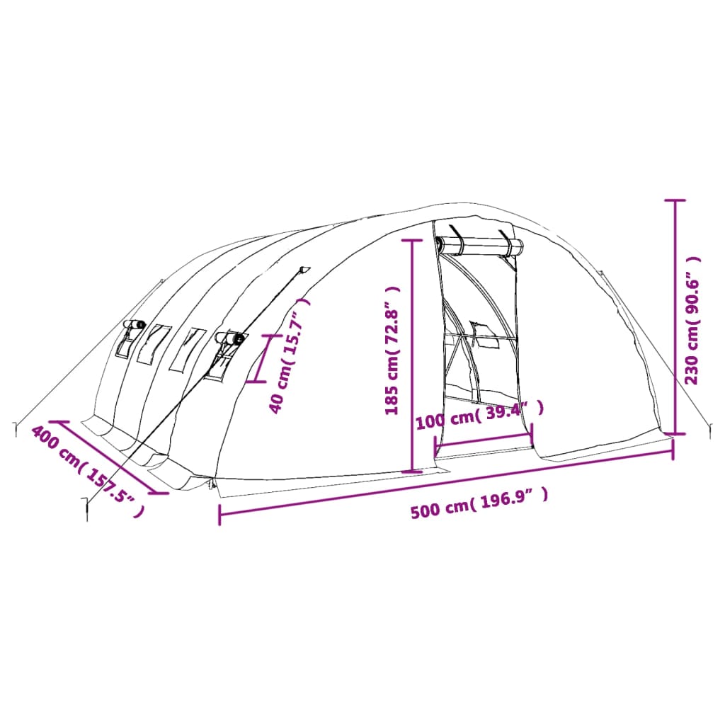 vidaXL Invernadero con estructura de acero blanco 20 m² 5x4x2,3 m