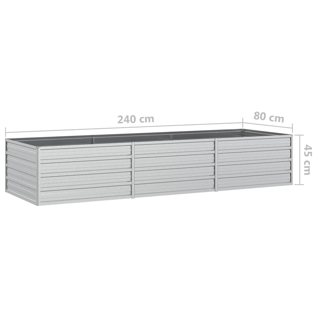 vidaXL Arriate de acero galvanizado plateado 240x80x45 cm