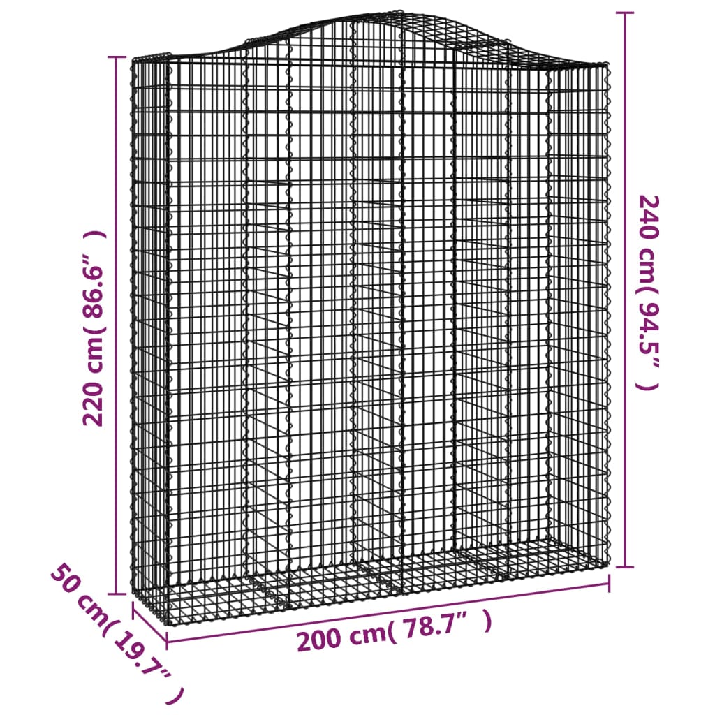 vidaXL Cesta gaviones forma arco hierro galvanizado 200x50x220/240 cm