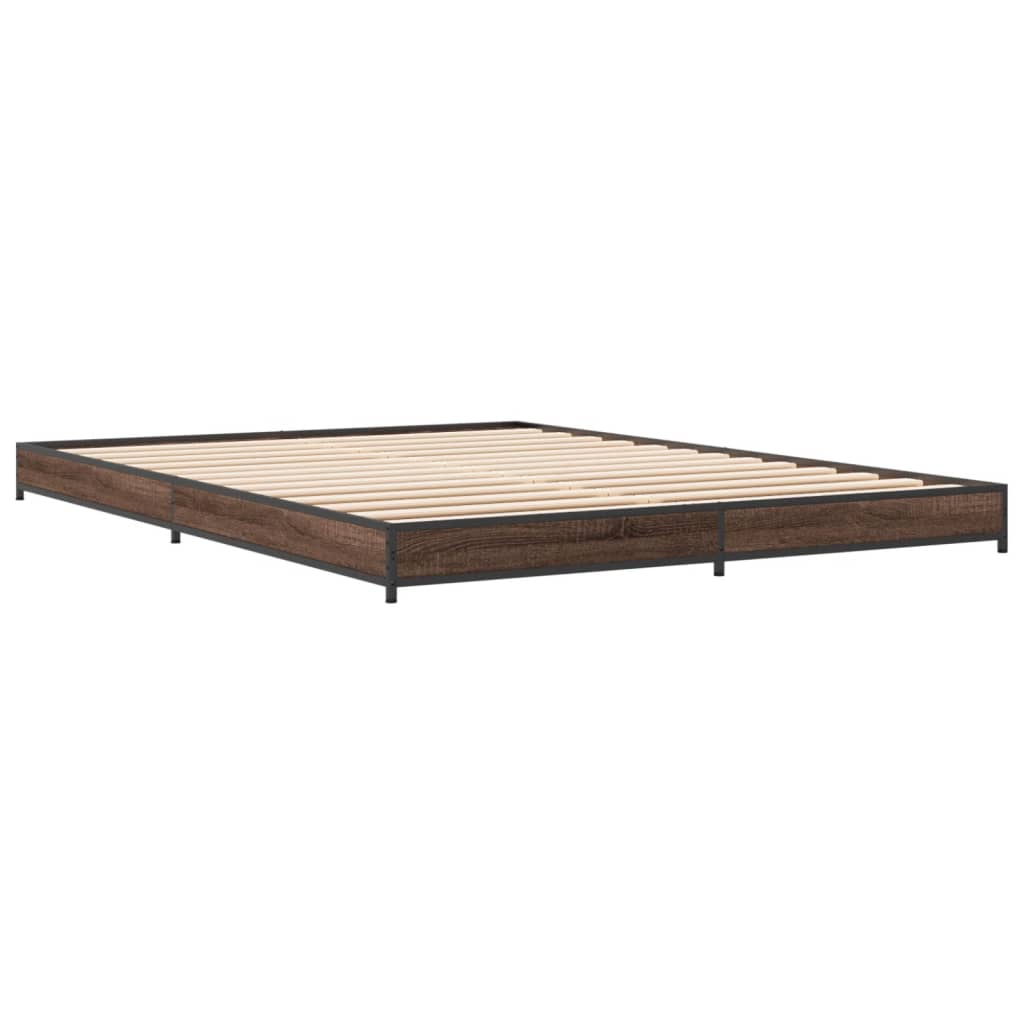 vidaXL Estructura cama madera ingeniería metal marrón roble 140x200 cm