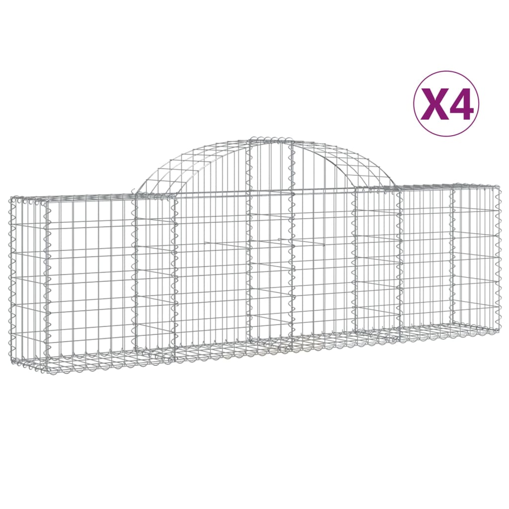 vidaXL Cestas de gaviones 4 uds forma de arco hierro 200x30x60/80 cm